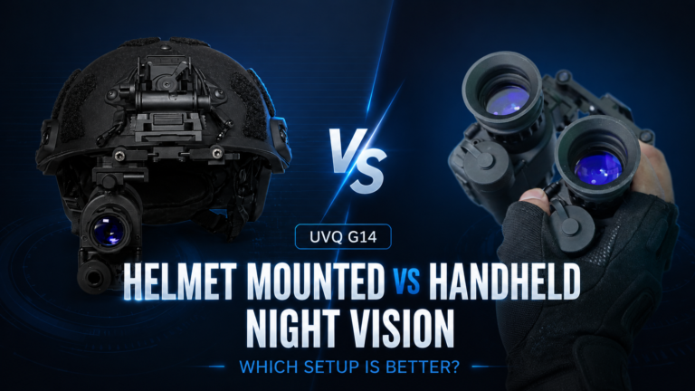 Helmet mounted vs handheld night vision comparison with UVQ G14