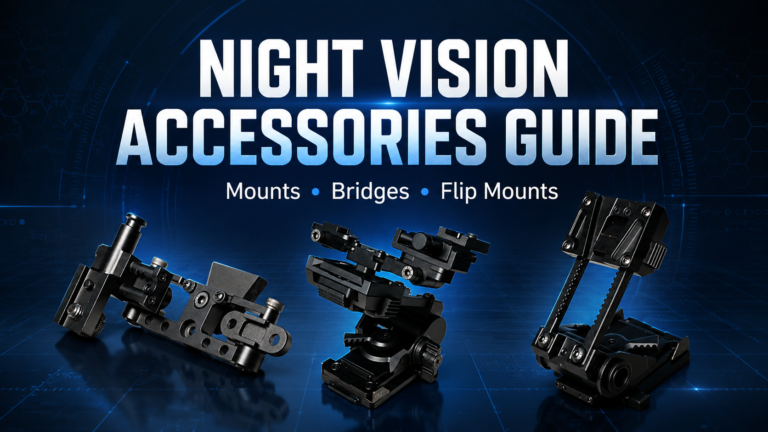 Night vision accessories guide cover image showing flip mount, bridge mount, and mounting accessories