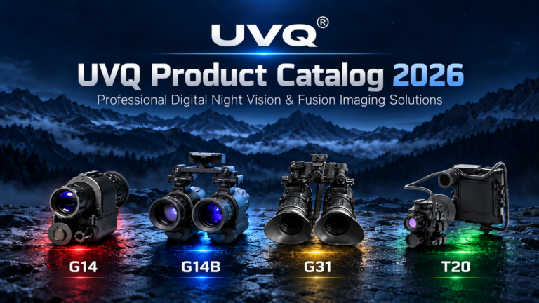 UVQ 2026 product catalog featuring the G14, G31 and T20 night vision line plus the upcoming T30
